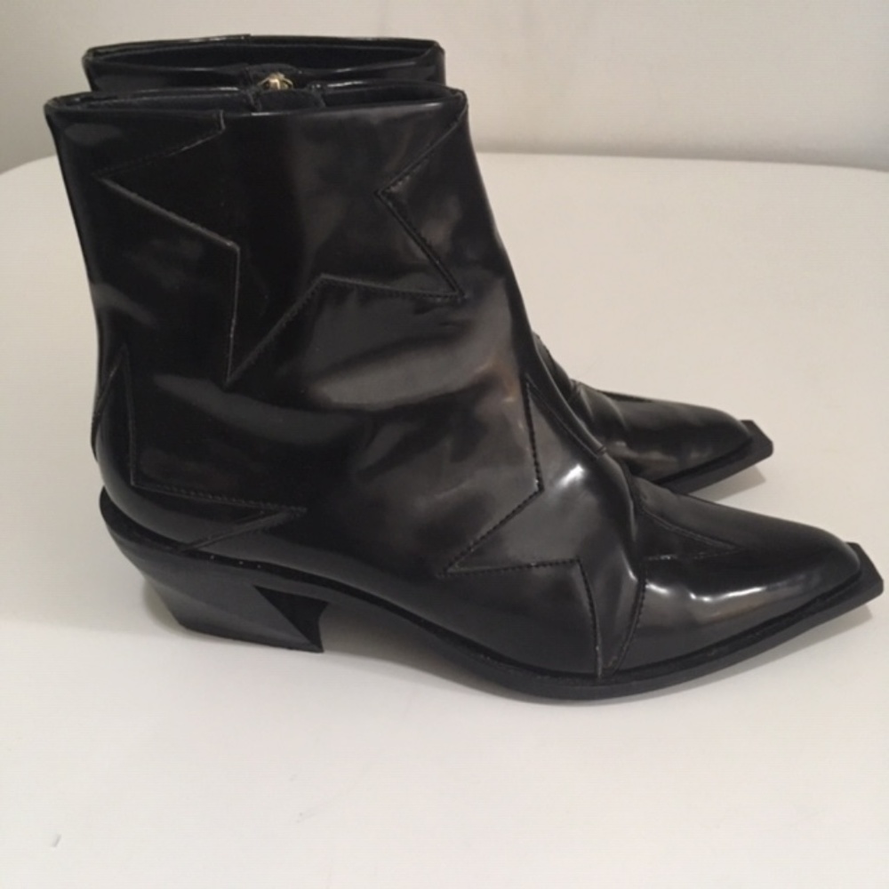 Zara Star Pointed Toe Booties -Shiny Black